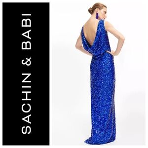 SACHIN & BABI Mariah Draped Open Back Sequin Gown